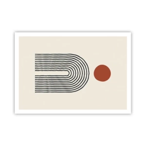 Poster - Modernes abstraktes Muster mit Linien und einem roten Kreis - 100x70cm - Magnetismus von Formen und Farben - Moderne Wanddekoration für Wohnzimmer und Schlafzimmer ARTTOR