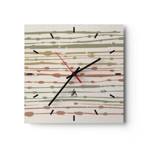 Wanduhr - Glasuhr - Ein Linienmuster in warmen Farbtönen auf hellem Hintergrund - 30x30cm - Musikalische Notation von Farben - Moderne Wanddekoration für Wohnzimmer und Schlafzimmer ARTTOR