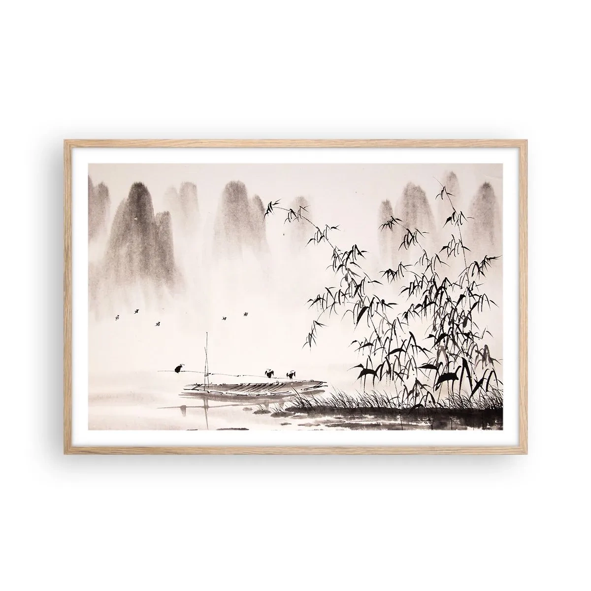 Poster in einem Rahmen aus heller Eiche - Die Stille der Reisfelder - 91x61 cm