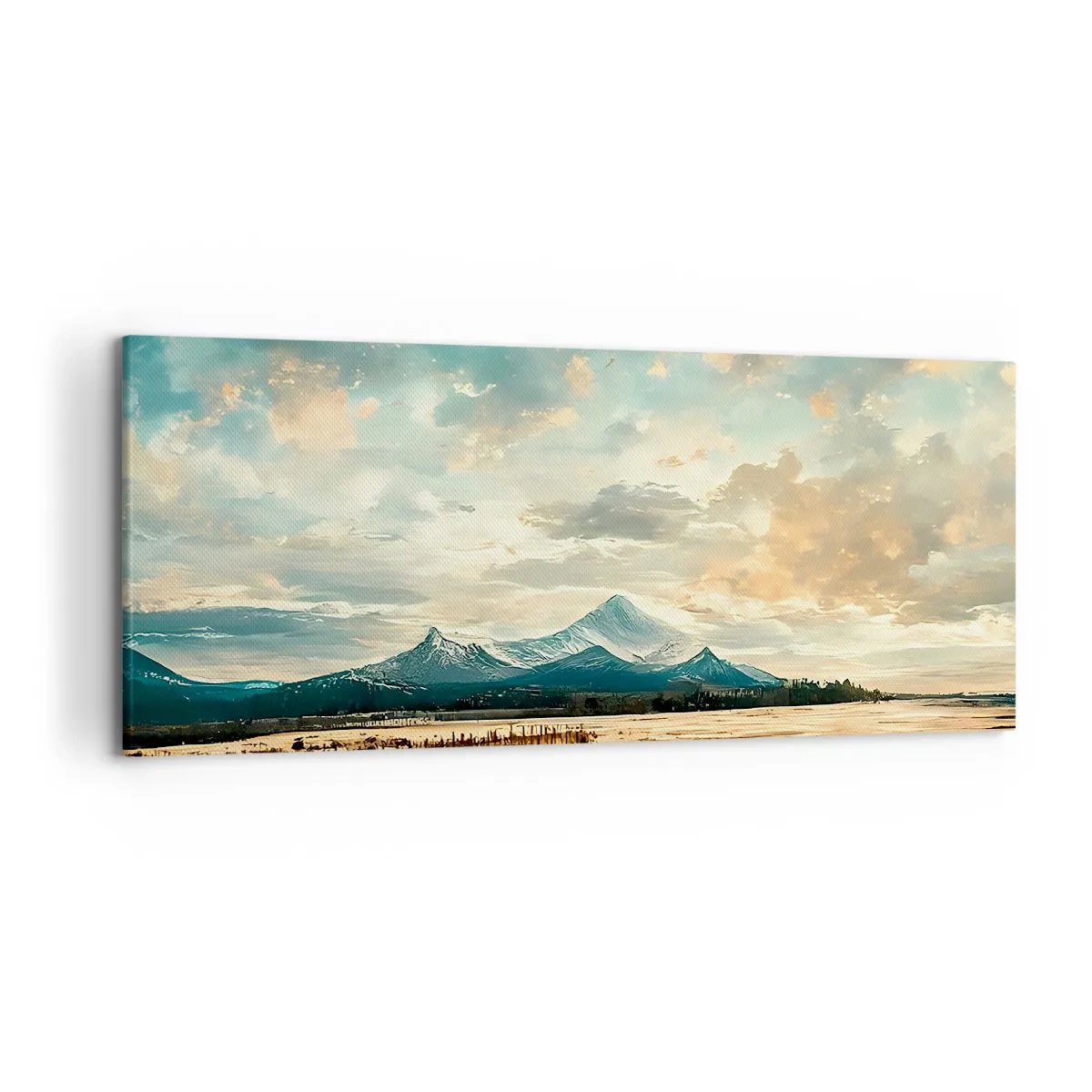 Bild auf Leinwand - Leinwandbild - Eine malerische Landschaft mit einem Berg und einem ruhigen See - 120x50cm - Unter dem Schutz des Himmels - Moderne Wanddekoration für Wohnzimmer und Schlafzimmer ARTTOR
