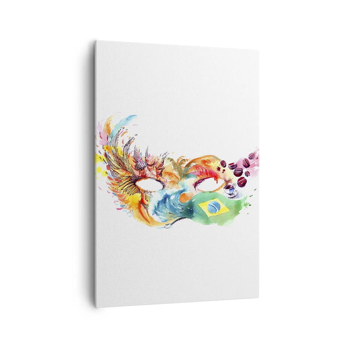 Bild auf Leinwand - Leinwandbild - Bunte Aquarellmaske, inspiriert von Brasilien - 70x100cm - Brasilien begrüßt Samba - Moderne Wanddekoration für Wohnzimmer und Schlafzimmer ARTTOR
