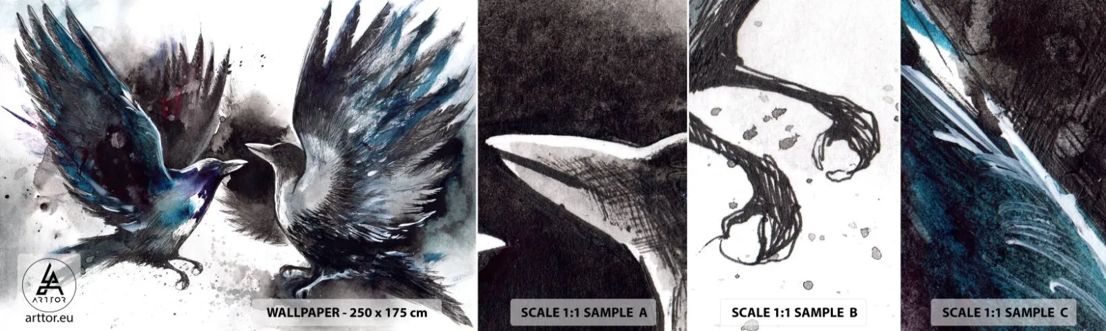 Fototapetenmuster Standard Eco - Rabe zum Raben ... - Abstraktion, Vogel, Tiere - 100x30 cm