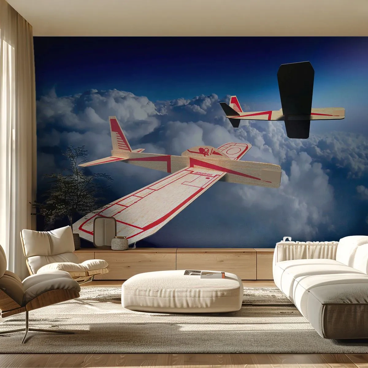 Fototapete Premium Canvas - Noch höher, noch weiter - Flugzeug, Segelflugzeug, Wolken - 250x175 cm