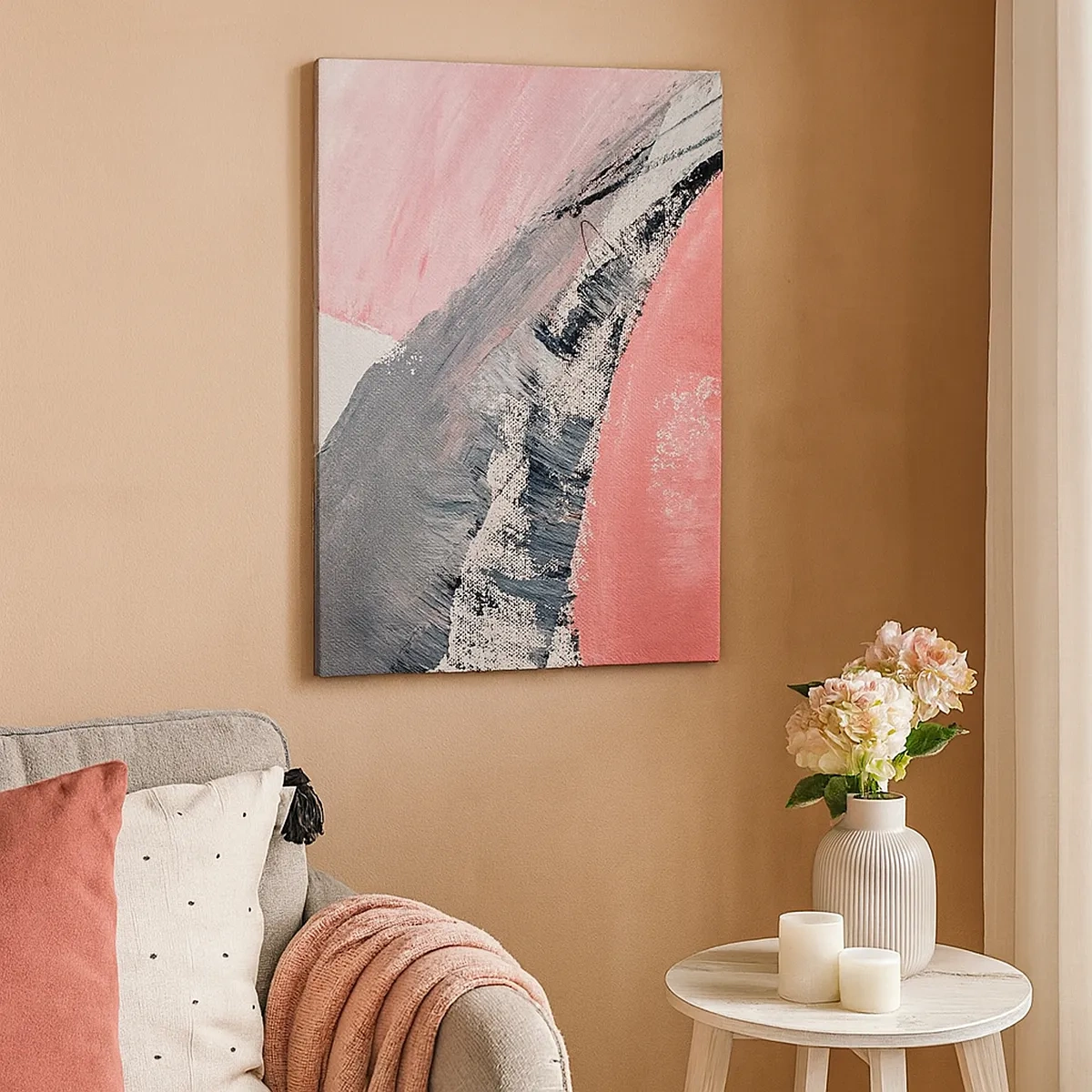 Bild auf Leinwand - Leinwandbild - Eine abstrakte Komposition in Rosa- und Grautönen. - 50x70cm - Passende Komposition - Moderne Wanddekoration für Wohnzimmer und Schlafzimmer ARTTOR