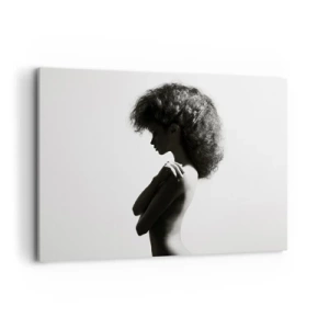 Bild auf Leinwand - Leinwandbild - Eine subtile Silhouette einer Frau in Schwarz-Weiß-Tönen auf hellem Hintergrund - 100x70cm - Wie eine Blume auf einem schlanken Stiel - Moderne Wanddekoration für Wohnzimmer und Schlafzimmer ARTTOR