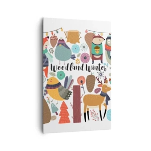 Bild auf Leinwand - Leinwandbild - Winterwaldtiere in farbenfrohen Grafiken - 80x120cm - Märchenhafter Urlaub im Wald - Moderne Wanddekoration für Wohnzimmer und Schlafzimmer ARTTOR