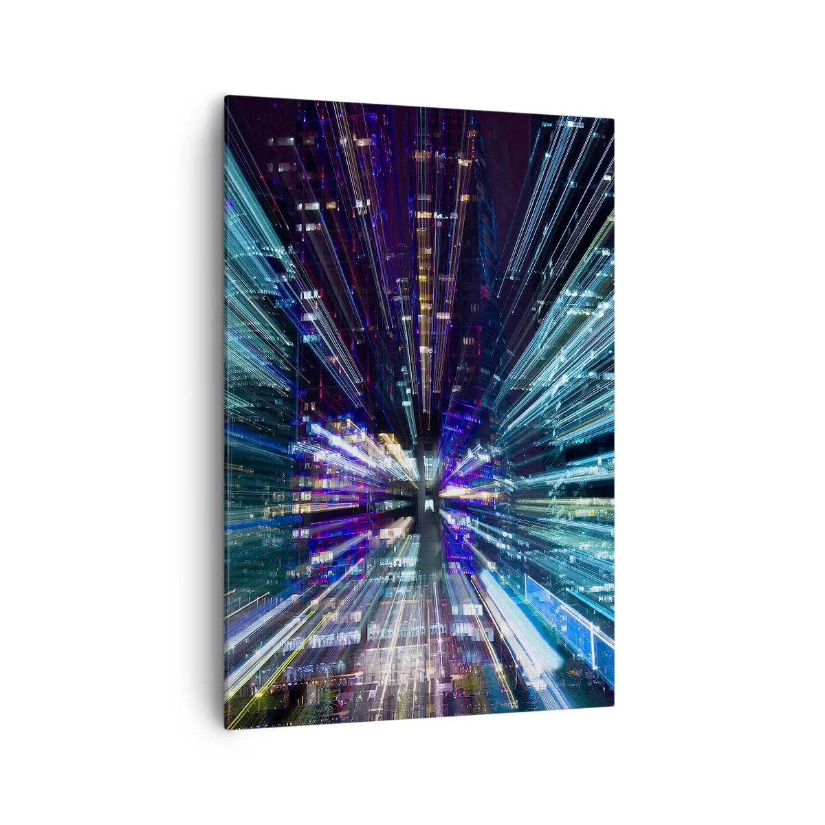 Bild auf Leinwand - Leinwandbild - Dynamische Ansicht der Stadt bei Nacht mit Lichteffekt - 70x100cm - Übergang zum Hyperraum - Moderne Wanddekoration für Wohnzimmer und Schlafzimmer ARTTOR