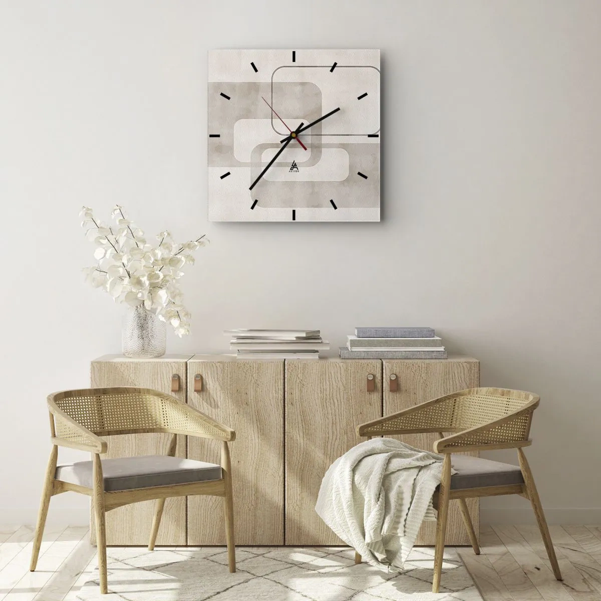 Wanduhr - Glasuhr - Eine minimalistische Komposition mit Rechtecken in Beigetönen auf dezentem Hintergrund. - 30x30cm - Geometrische Fuge - Moderne Wanddekoration für Wohnzimmer und Schlafzimmer ARTTOR