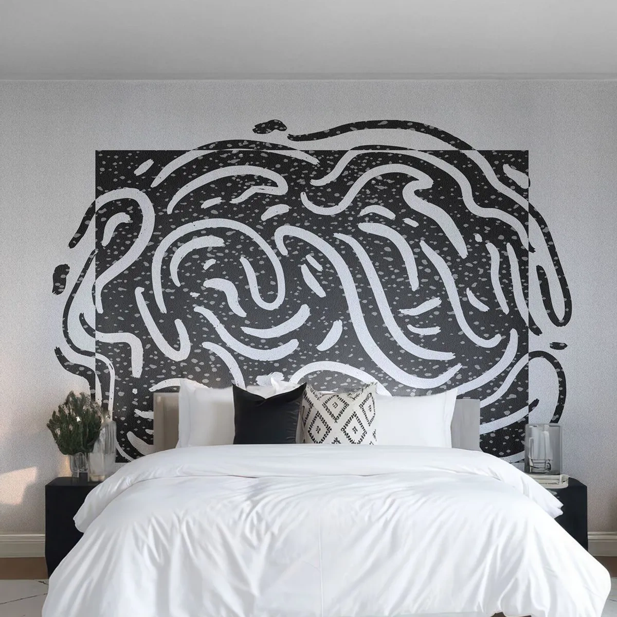 Selbstklebende Fototapete Deluxe Sticker - Abstraktion: Freudentanz - Boho, Schwarz und weiß, Minimalismus - 100x70 cm