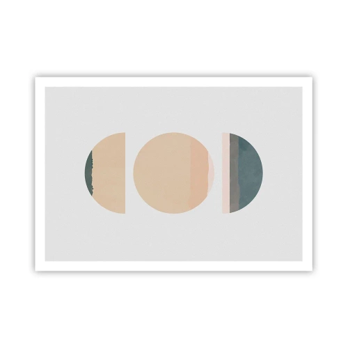 Poster - Abstrakte geometrische Formen in Pastellfarben - 100x70cm - Ein Rad hinter dem anderen… - Moderne Wanddekoration für Wohnzimmer und Schlafzimmer ARTTOR