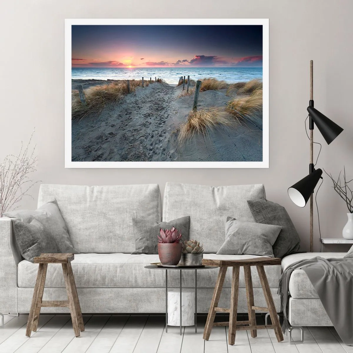 Poster - Weg zum Strand bei Sonnenuntergang - 100x70cm - Du hast einen Regenbogen aus strahlendem Licht verschüttet ... - Moderne Wanddekoration für Wohnzimmer und Schlafzimmer ARTTOR