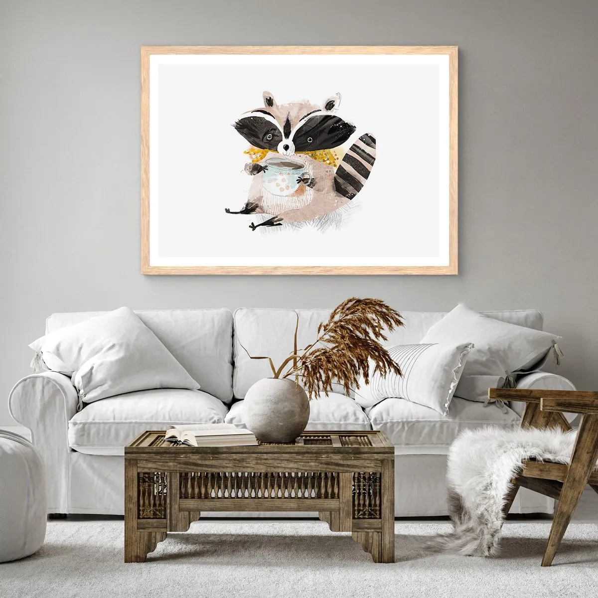 Poster in einem Rahmen aus heller Eiche - Mein Freund der Waschbär - 70x50 cm