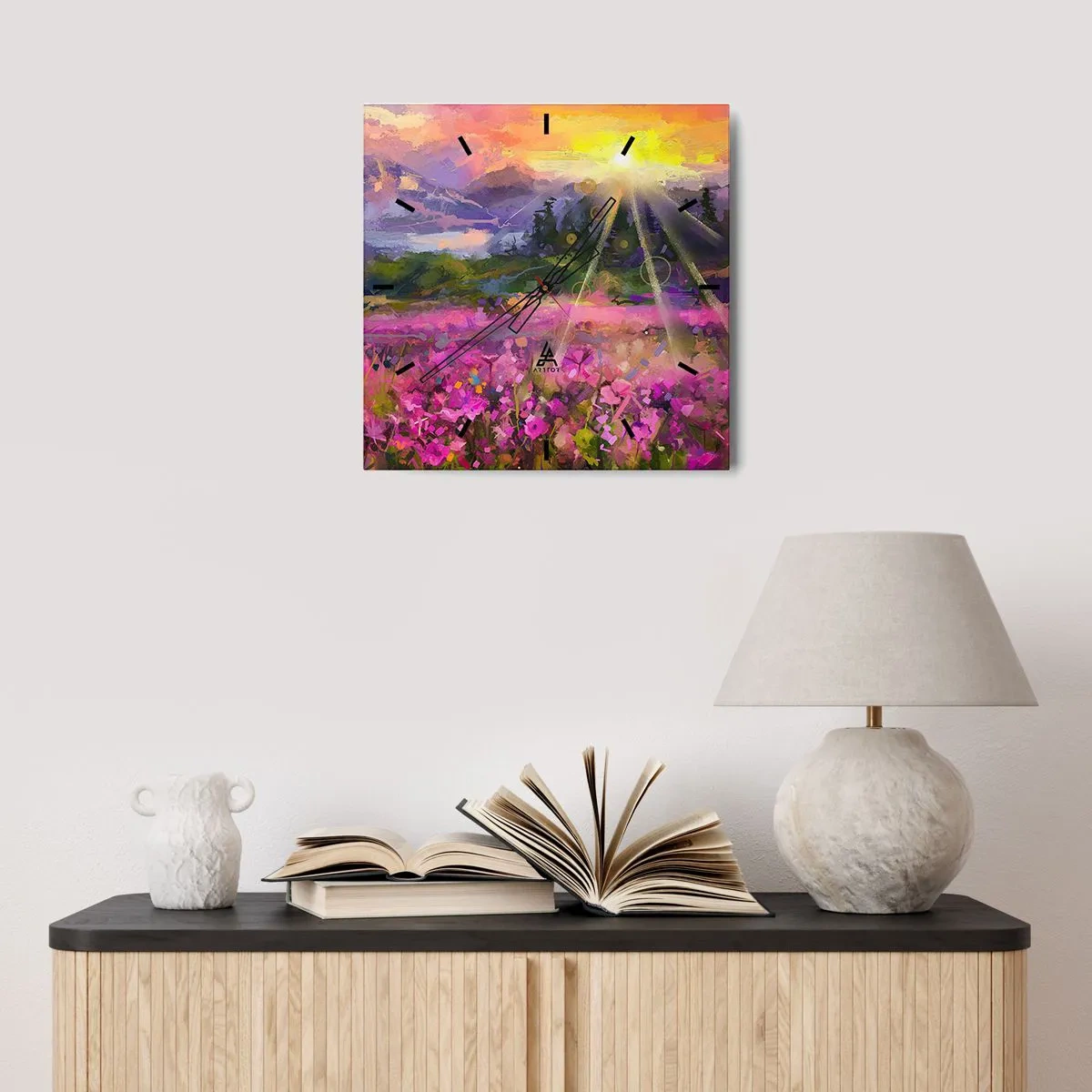 Wanduhr - Glasuhr - Im Tal unter dem Schutz der Sonne - 40x40 cm