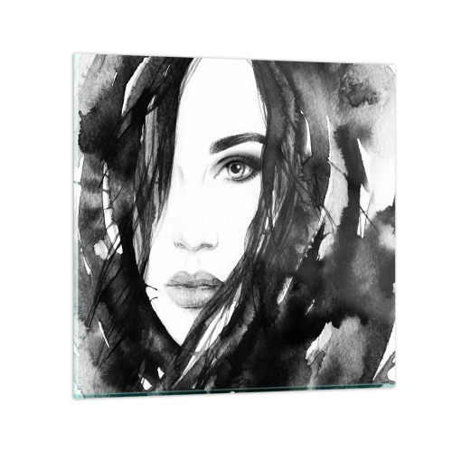 Glasbild - Bild auf glas - Porträt einer Dame in Schwarzweiß - 30x30 cm
