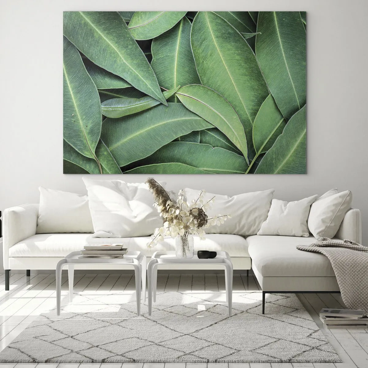 Glasbild - Bild auf glas - Nahaufnahme von in Schichten angeordneten grünen Blättern - 70x50cm - Saftig und frisch - Moderne Wanddekoration für Wohnzimmer und Schlafzimmer ARTTOR