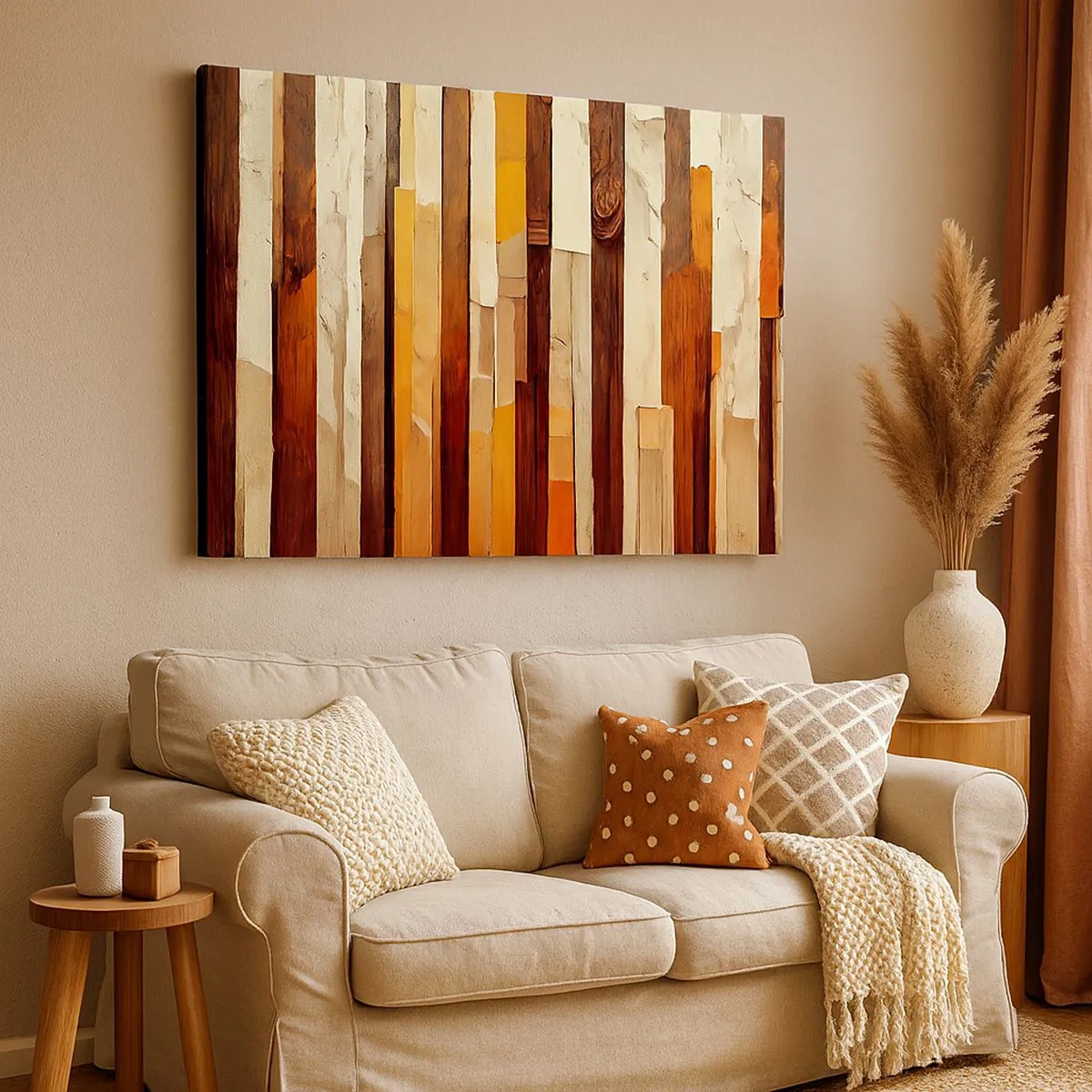 Bild auf Leinwand - Leinwandbild - Geometrische Komposition in Holz- und Goldtönen - 70x50cm - Hymne der Waldbäume - Moderne Wanddekoration für Wohnzimmer und Schlafzimmer ARTTOR