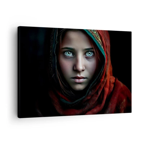 Bild auf Leinwand - Leinwandbild - Porträt einer Frau mit intensivem Blick in warmen Farben - 70x50cm - Prinzessin aus dem Osten - Moderne Wanddekoration für Wohnzimmer und Schlafzimmer ARTTOR