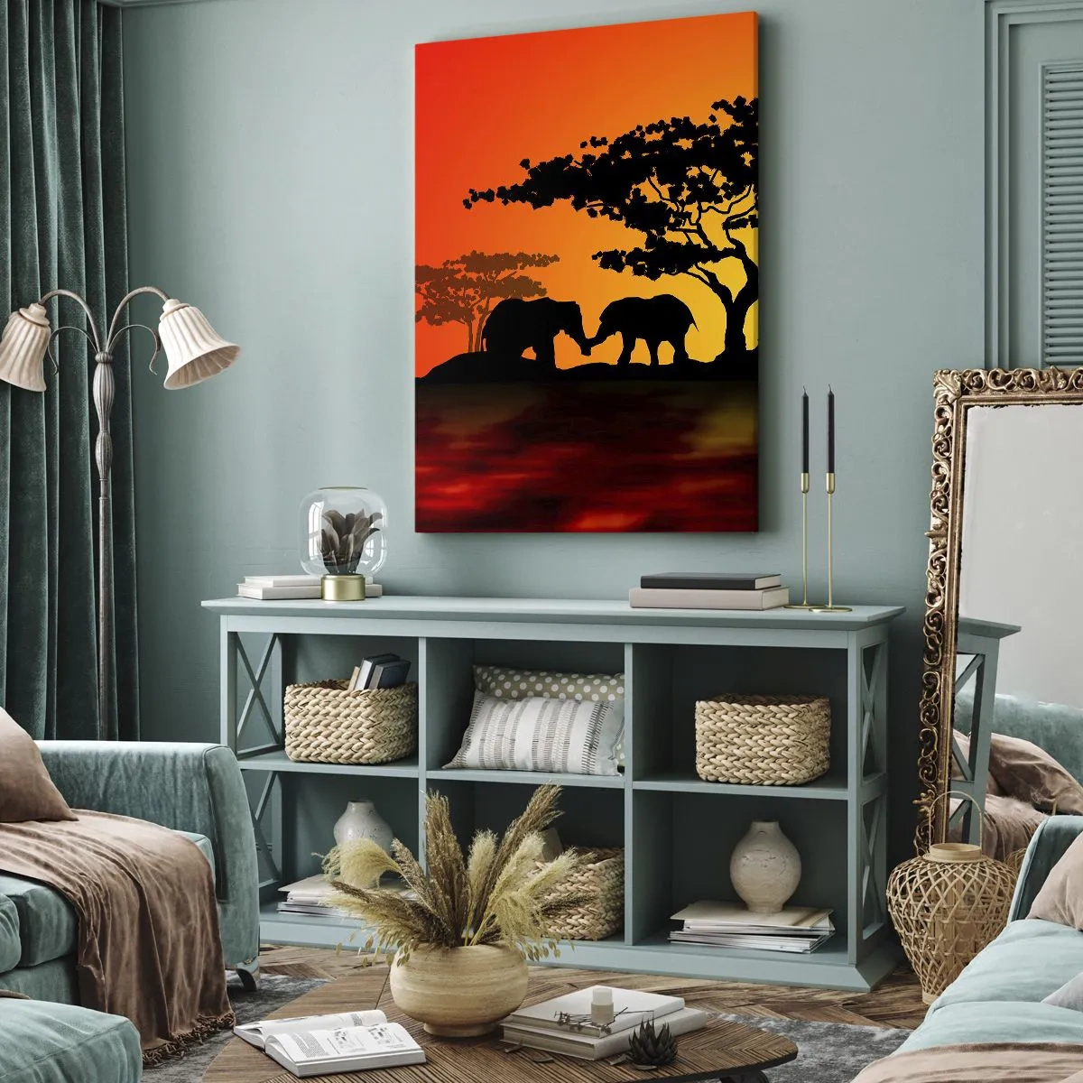 Bild auf Leinwand - Leinwandbild - Treffen in der Savanne - 65x120 cm