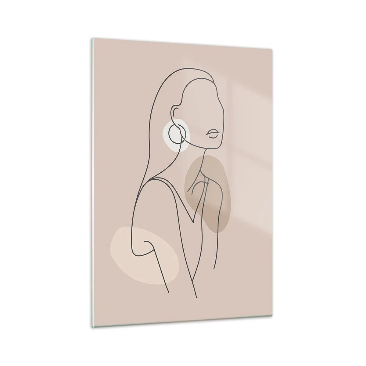 Glasbild - Bild auf glas - Eine minimalistische Silhouette einer Frau auf beigem Hintergrund - 50x70cm - Mädchenhafte Ikone - Moderne Wanddekoration für Wohnzimmer und Schlafzimmer ARTTOR