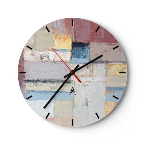 Wanduhr - Glasuhr - Abstrakte geometrische Komposition in Pastellfarben - 30x30cm - Ruhe der Geometrie - Moderne Wanddekoration für Wohnzimmer, Küche und Schlafzimmer ARTTOR