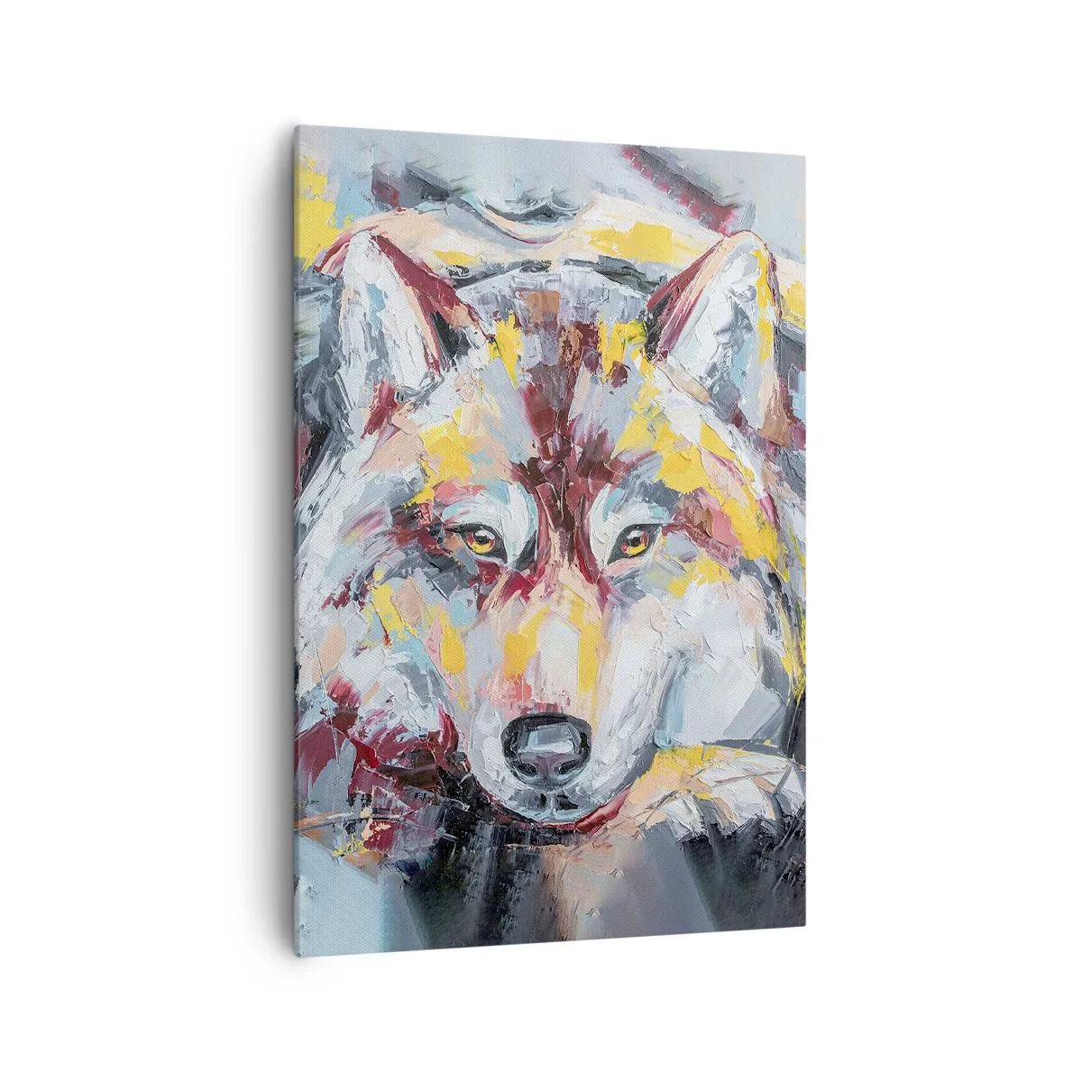 Bild auf Leinwand - Leinwandbild - Künstlerisches Wolfsportrait in intensiven Farben - 70x100cm - Seelenfrieden unter den Lieben - Moderne Wanddekoration für Wohnzimmer und Schlafzimmer ARTTOR