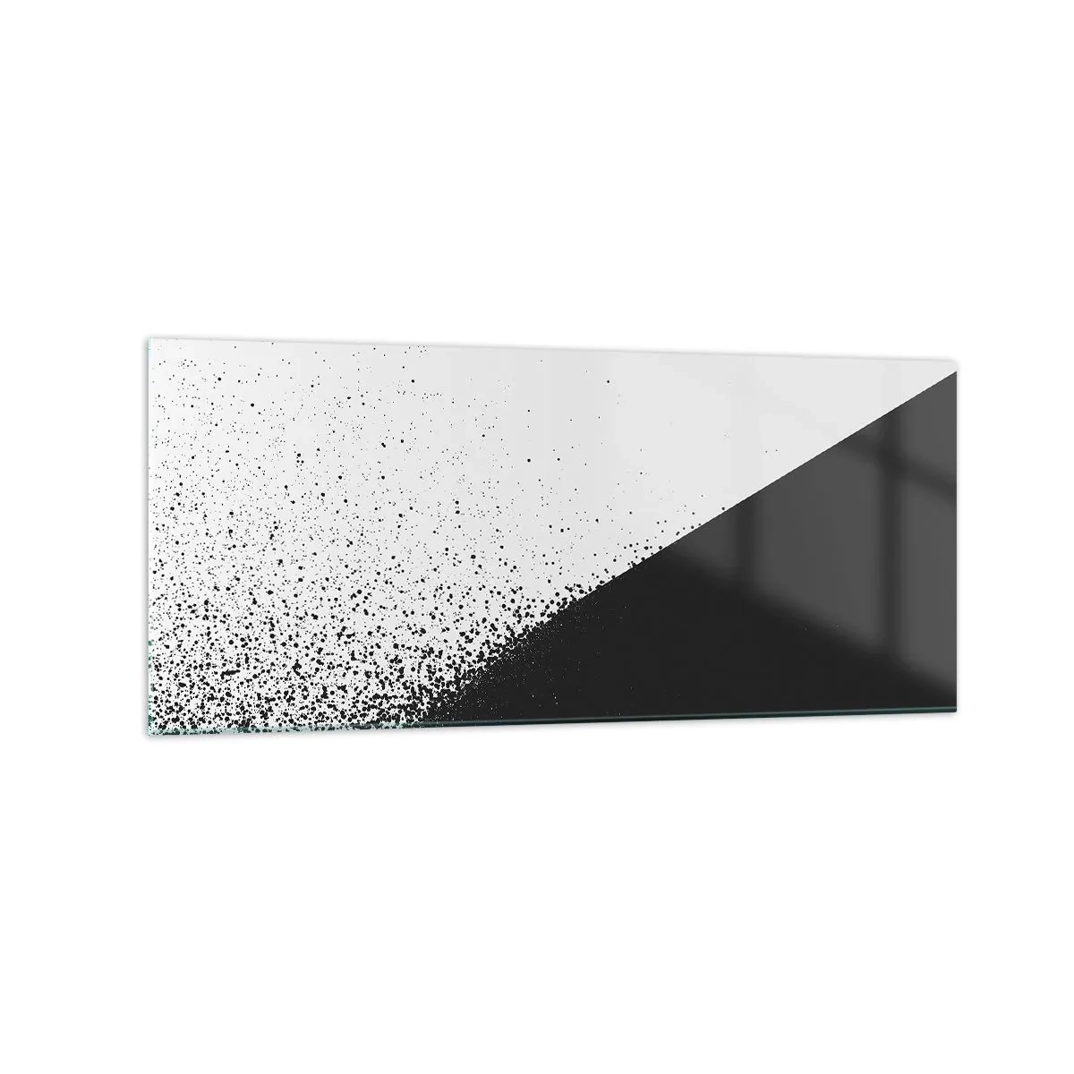 Glasbild - Bild auf glas - Minimalistische Abstraktion in Schwarz und Weiß mit verstreuten Punkten - 120x50cm - Immer schneller, immer mehr - Moderne Wanddekoration für Wohnzimmer und Schlafzimmer ARTTOR