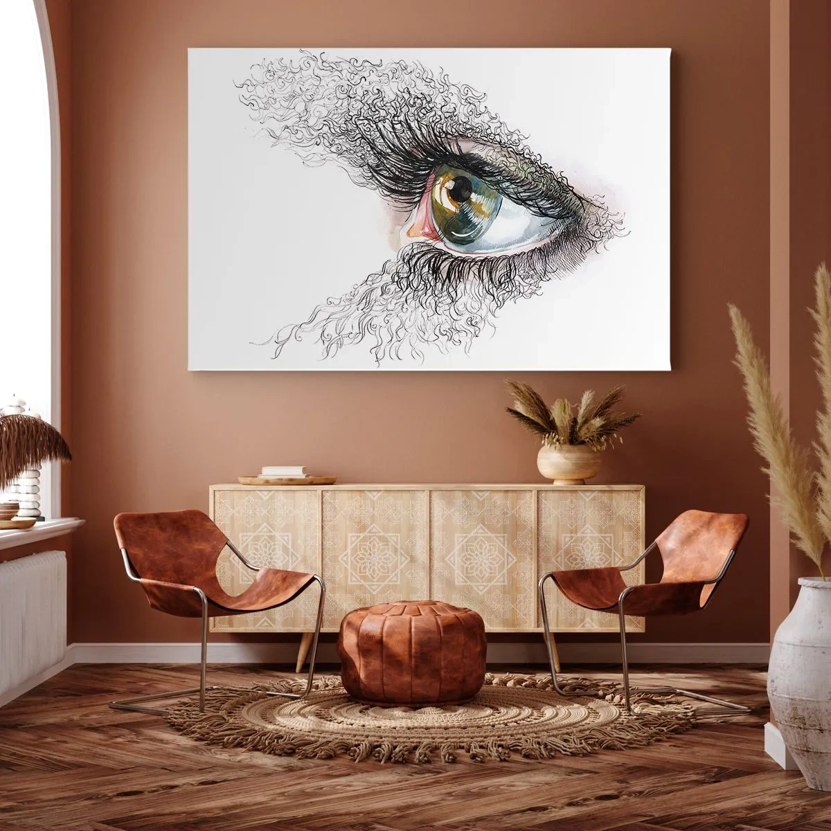 Bild auf Leinwand - Leinwandbild - Ein künstlerisches Auge mit gelbgrüner Iris und komplizierten Details. - 70x50cm - Schau direkt in die Seele - Moderne Wanddekoration für Wohnzimmer und Schlafzimmer ARTTOR