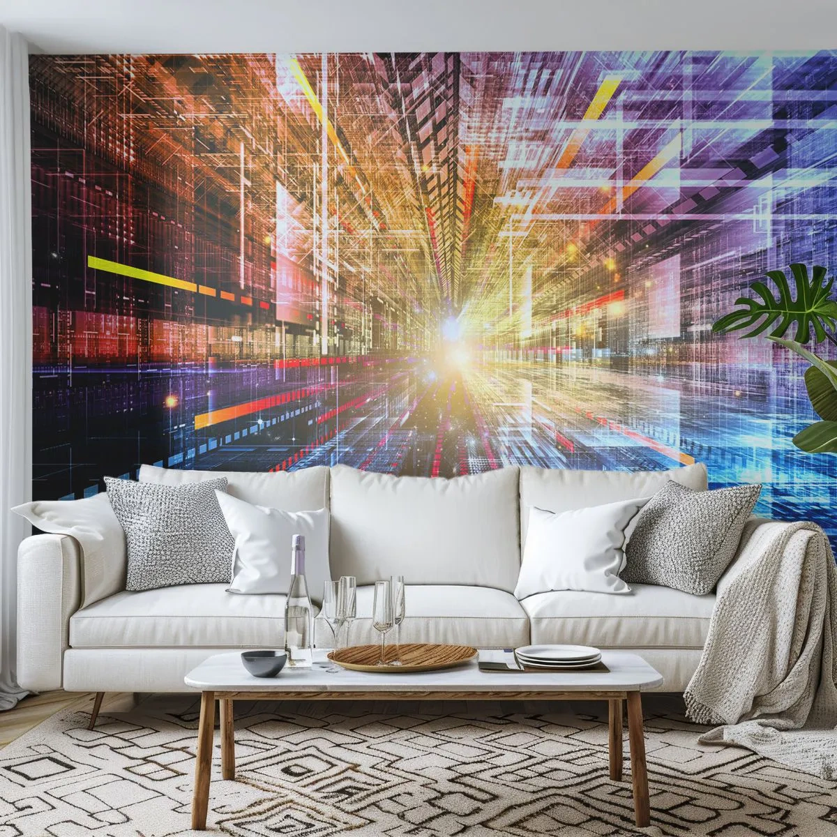 Fototapete Premium Canvas - Leuchtender Korridor - Abstraktion, Grafik, 3D - 300x210 cm
