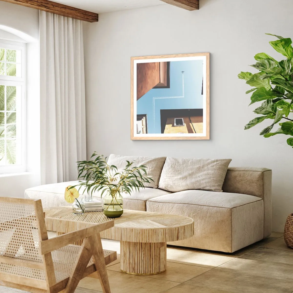 Poster in einem Rahmen aus heller Eiche - Über dem Stadtlabyrinth - 50x50 cm