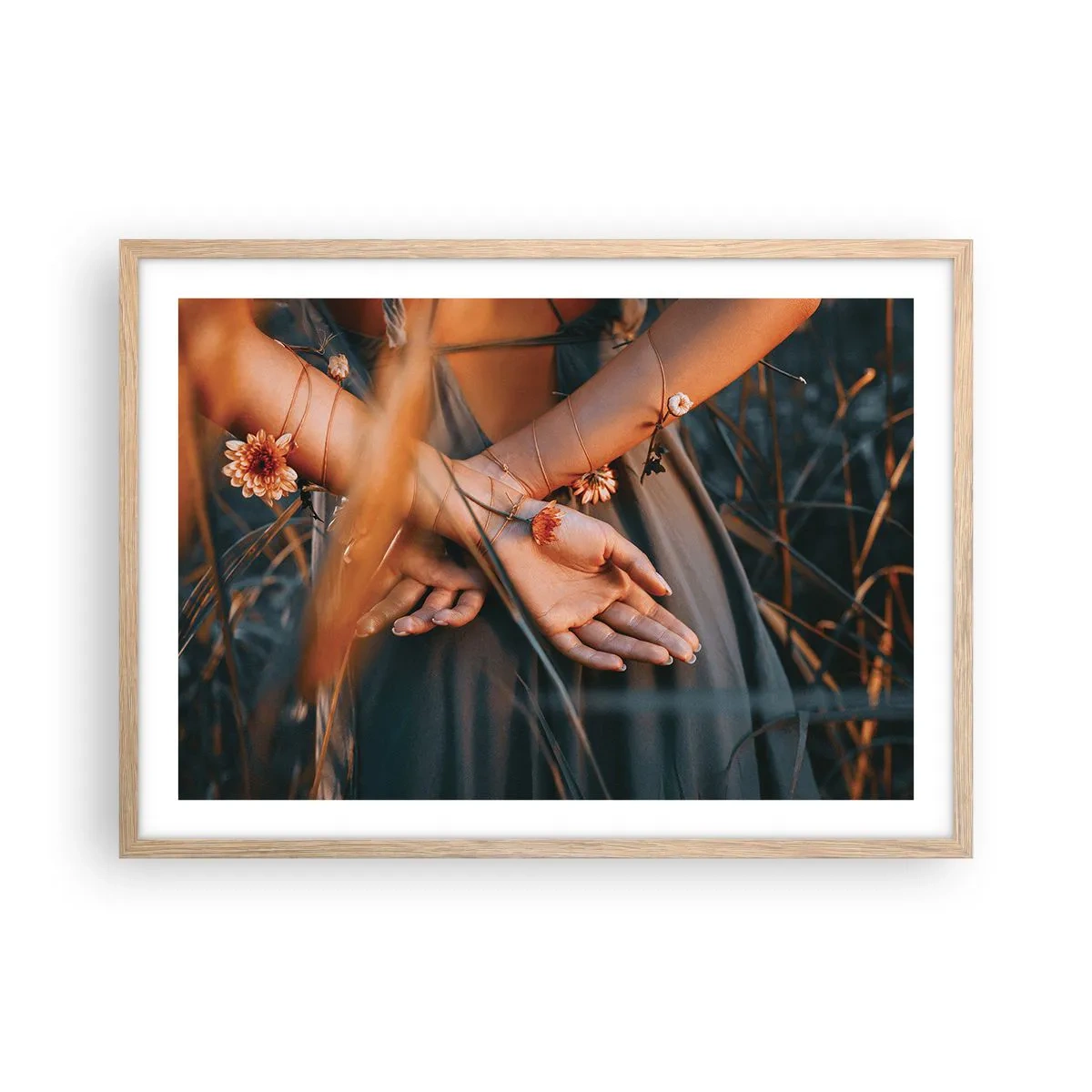 Poster in einem Rahmen aus heller Eiche - Verbunden mit der Natur - 70x50 cm