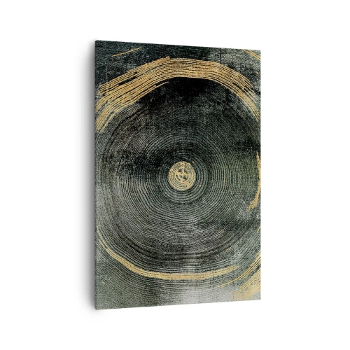 Bild auf Leinwand - Leinwandbild - Konzentrische Kreise mit goldenen Akzenten - 70x100cm - Veränderung und Beständigkeit - Moderne Wanddekoration für Wohnzimmer und Schlafzimmer ARTTOR