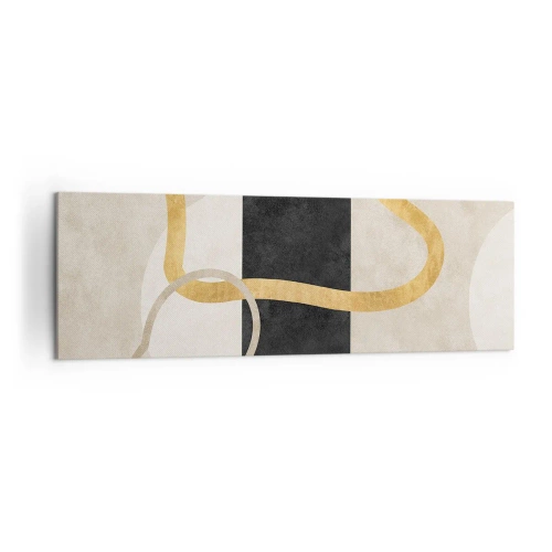 Bild auf Leinwand - Leinwandbild - Ein minimalistisches Design mit geschwungenen Formen in Gold und Schwarz. - 160x50cm - Schleifenformen - Moderne Wanddekoration für Wohnzimmer und Schlafzimmer ARTTOR