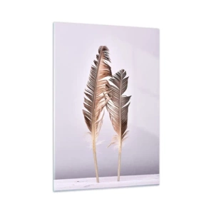 Glasbild - Bild auf glas - Zwei zarte Federn auf hellem Hintergrund - 50x70cm - Gegen das Nichts - Moderne Wanddekoration für Wohnzimmer und Schlafzimmer ARTTOR