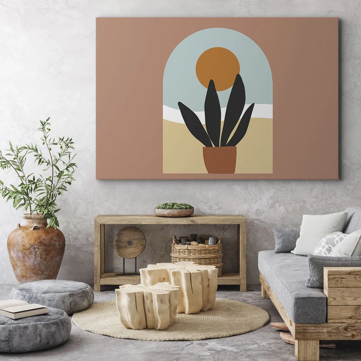 Bild auf Leinwand - Leinwandbild - Eine schwarze Pflanze in einem Topf gegen die Sonne - 70x50cm - Kleine Freuden - Moderne Wanddekoration für Wohnzimmer und Schlafzimmer ARTTOR