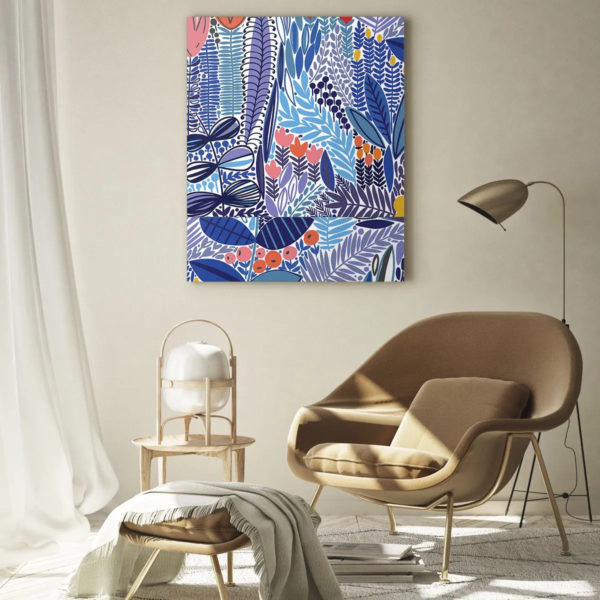 Glasbild - Bild auf glas - Eine farbenfrohe Pflanzenkomposition im tropischen Stil - 50x70cm - Hawaiianischer Garten - Moderne Wanddekoration für Wohnzimmer und Schlafzimmer ARTTOR