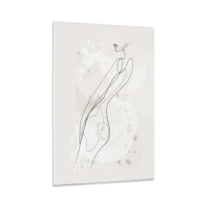 Glasbild - Bild auf glas - Eine subtile Silhouettenskizze im minimalistischen Stil - 80x120cm - Der Blick schweift - Moderne Wanddekoration für Wohnzimmer und Schlafzimmer ARTTOR