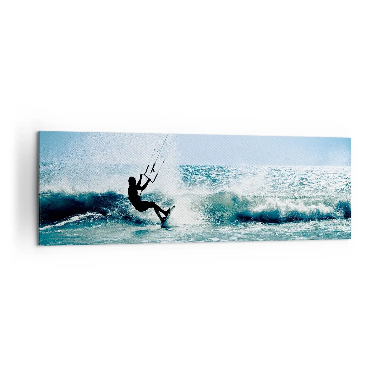 Bild auf Leinwand - Leinwandbild - Kitesurfer reitet eine Welle in der vollen Sonne - 160x50cm - Hinreißen lassen - Moderne Wanddekoration für Wohnzimmer und Schlafzimmer ARTTOR