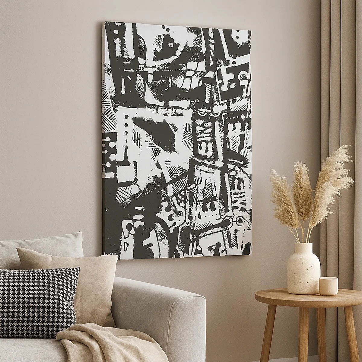Bild auf Leinwand - Leinwandbild - Abstraktes monochromes Retro-Muster - 50x70cm - Ordnung oder Chaos? - Moderne Wanddekoration für Wohnzimmer und Schlafzimmer ARTTOR