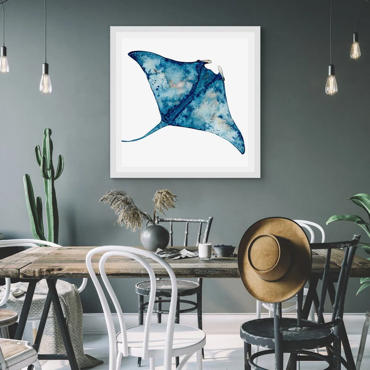 Poster in einem weißen Rahmen - Leben im Blau - 30x30 cm