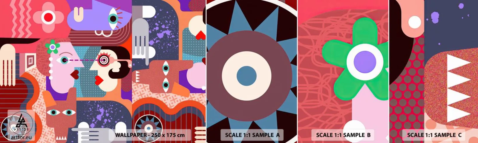 Fototapetenmuster Standard Eco - Augenhöhe - Abstraktion, Stück, Gesichter - 100x30 cm