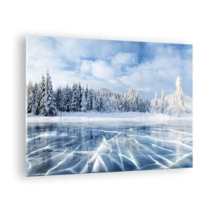 Glasbild - Bild auf glas - Ein zugefrorener See, umgeben von einem Winterwald - 70x50cm - Eine schillernde und kristallklare Aussicht - Moderne Wanddekoration für Wohnzimmer und Schlafzimmer ARTTOR