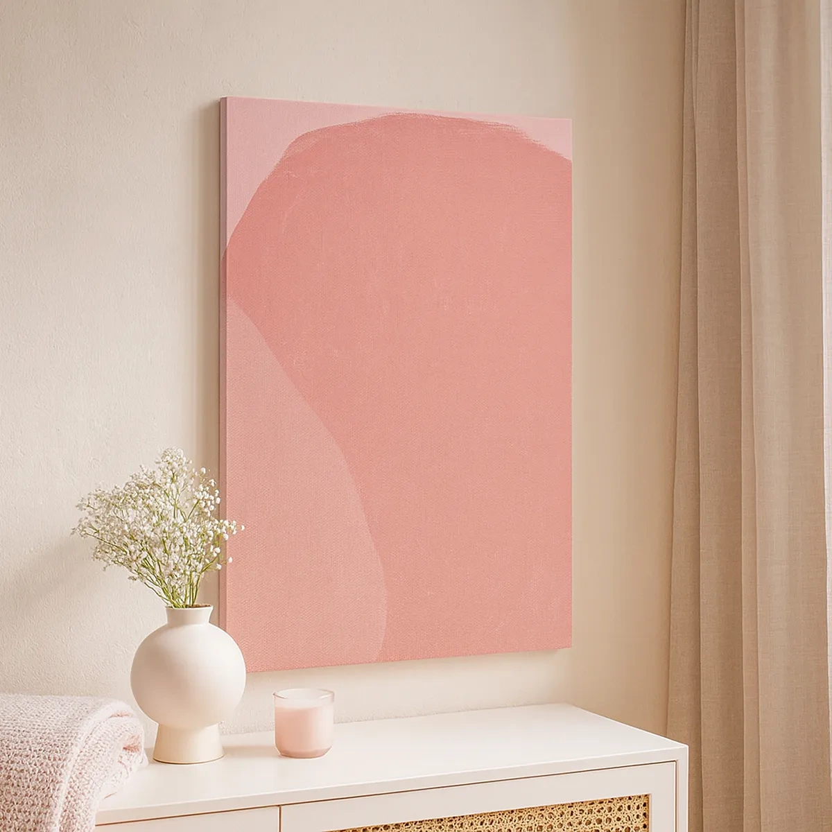 Bild auf Leinwand - Leinwandbild - Zarte Abstraktion in Rosatönen, organische Formen und Minimalismus - 50x70cm - Organische Komposition in Rosa - Moderne Wanddekoration für Wohnzimmer und Schlafzimmer ARTTOR