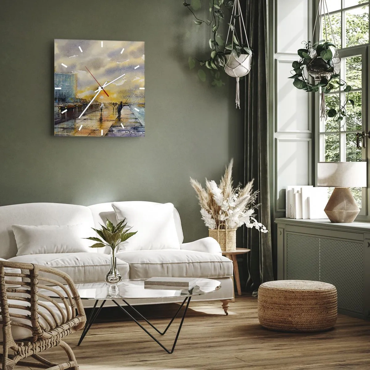 Wanduhr - Glasuhr - Leben am Ufer - 40x40 cm