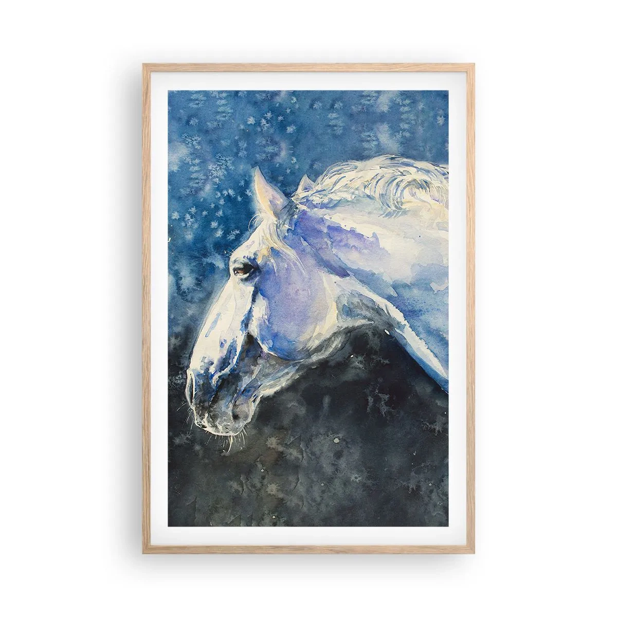 Poster in einem Rahmen aus heller Eiche - Porträt in blauem Glanz - 61x91 cm