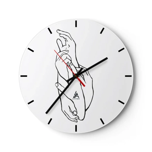 Wanduhr - Glasuhr - Eine zarte Skizze von zwei gefalteten Händen auf weißem Hintergrund - 30x30cm - Gute Geste - Moderne Wanddekoration für Wohnzimmer, Küche und Schlafzimmer ARTTOR