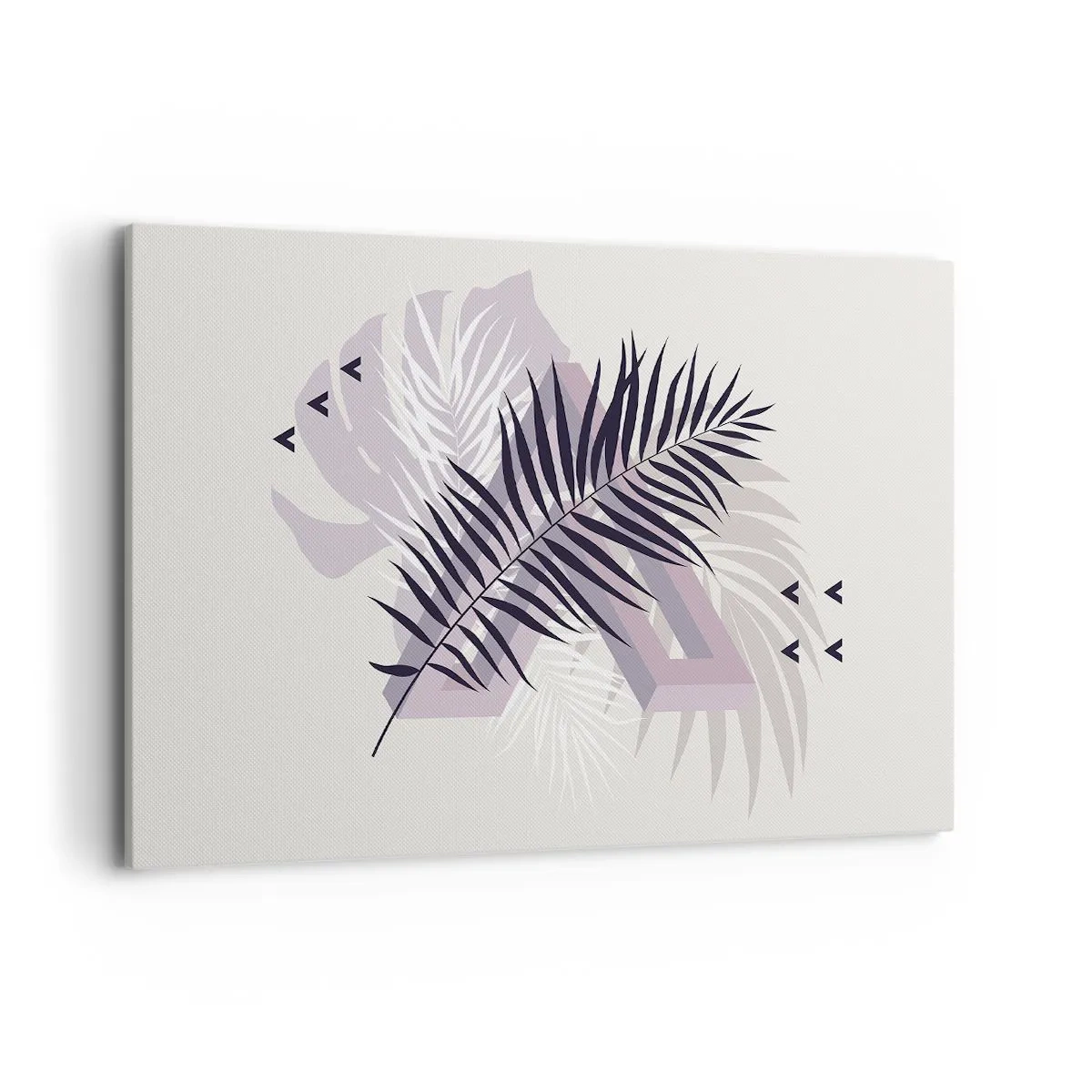 Bild auf Leinwand - Leinwandbild - Eine minimalistische Komposition mit Blättern und geometrischen Formen - 120x80cm - Der Schatten des Schattens - Moderne Wanddekoration für Wohnzimmer und Schlafzimmer ARTTOR