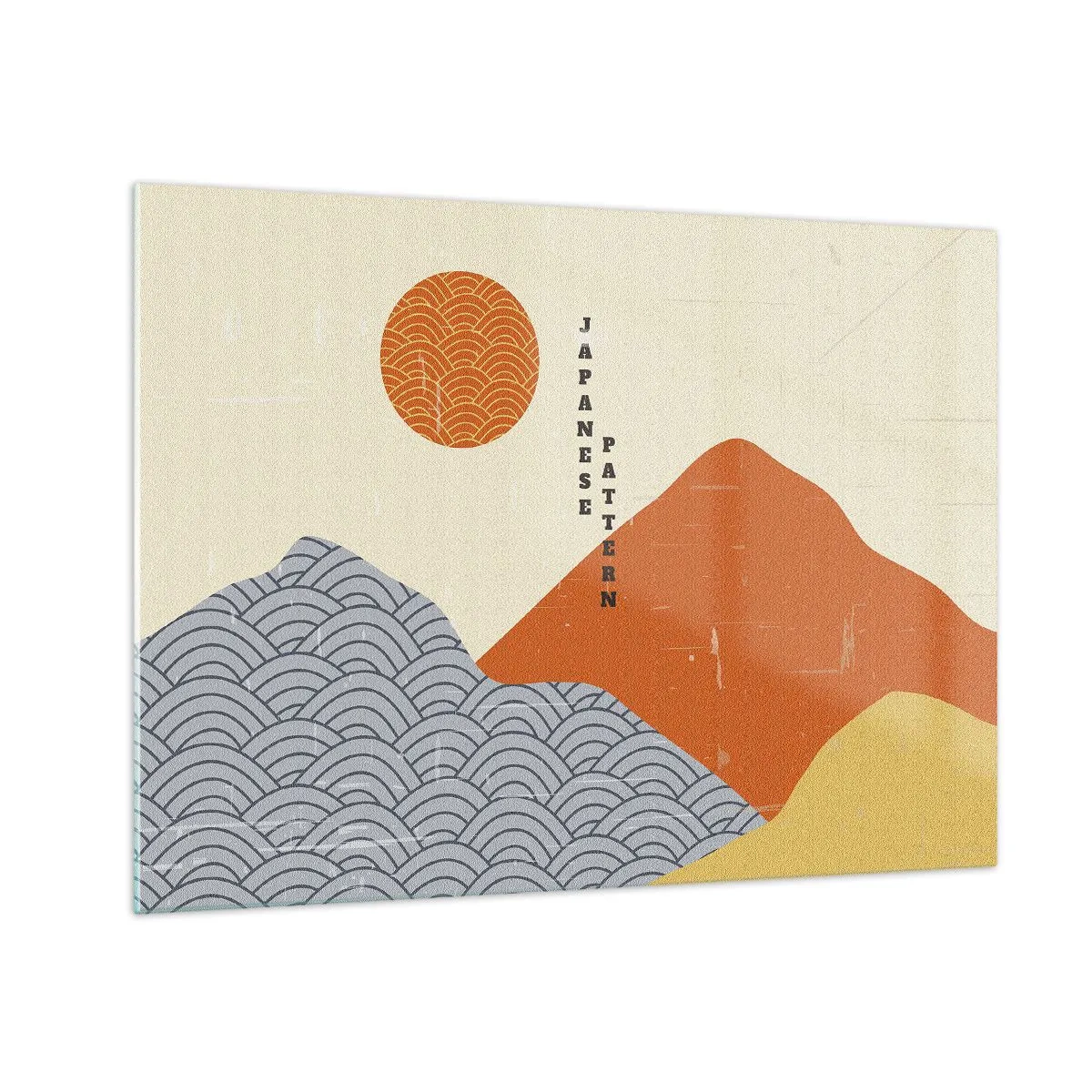 Glasbild - Bild auf glas - Grafiken mit japanischen Berg- und Sonnenmustern - 70x50cm - Im japanischen Geist - Moderne Wanddekoration für Wohnzimmer und Schlafzimmer ARTTOR