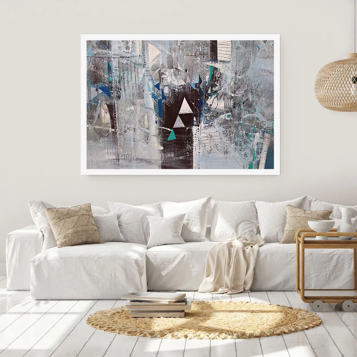 Poster - Abstrakte Komposition mit Dreiecken und geometrischen Mustern - 100x70cm - Überschreibende Reihenfolge der Dreiecke - Moderne Wanddekoration für Wohnzimmer und Schlafzimmer ARTTOR