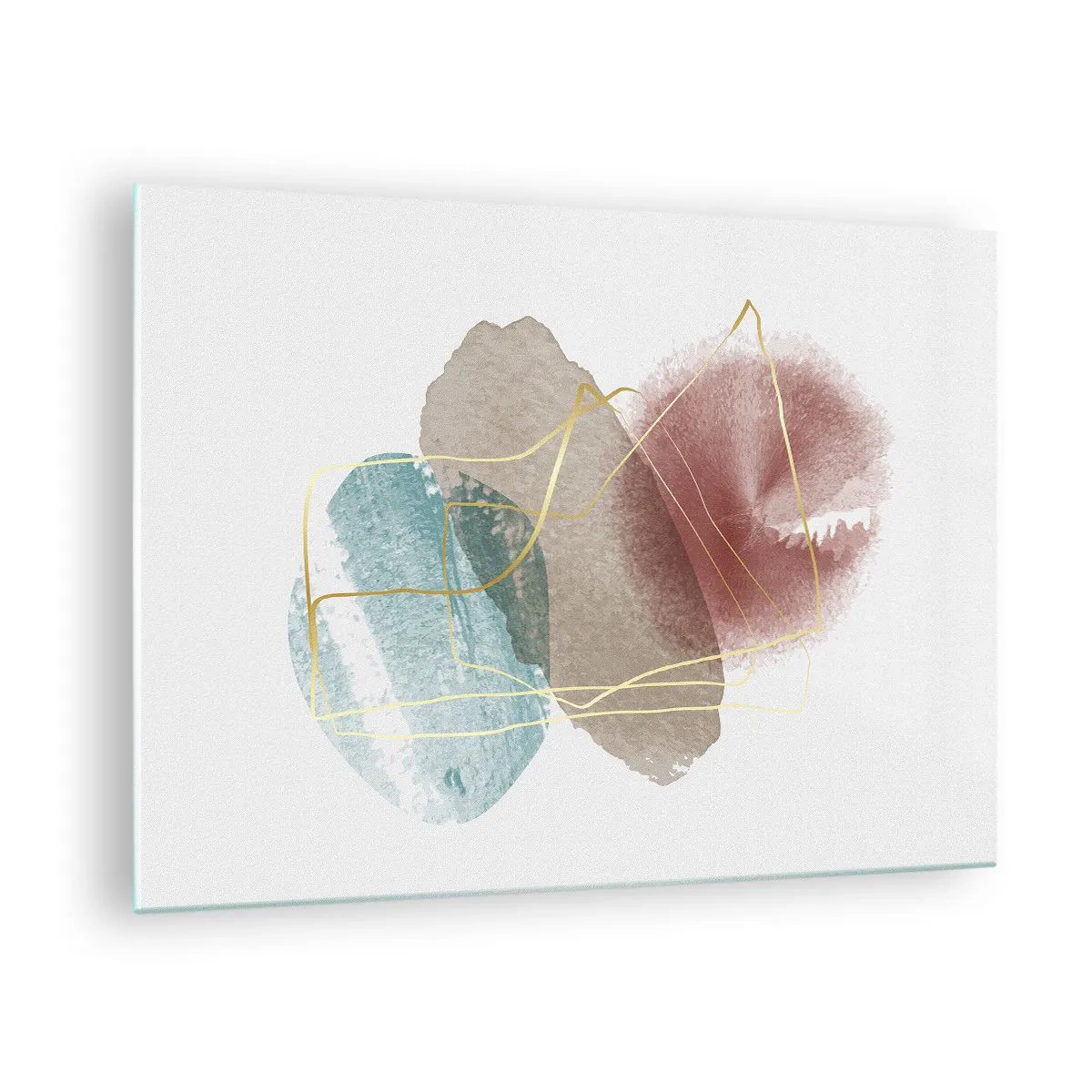 Glasbild - Bild auf glas - Abstrakte Aquarellspritzer und goldene Linien - 70x50cm - Korallen des Weltraums - Moderne Wanddekoration für Wohnzimmer und Schlafzimmer ARTTOR