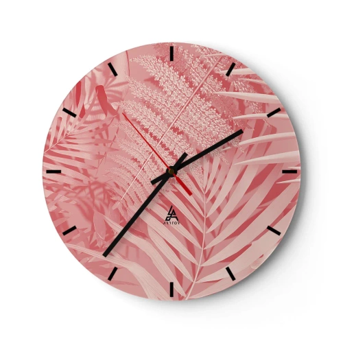 Wanduhr - Glasuhr - Blätter tropischer Pflanzen in Rosa- und Beigetönen - 30x30cm - Rosa Konzept - Moderne Wanddekoration für Wohnzimmer, Küche und Schlafzimmer ARTTOR